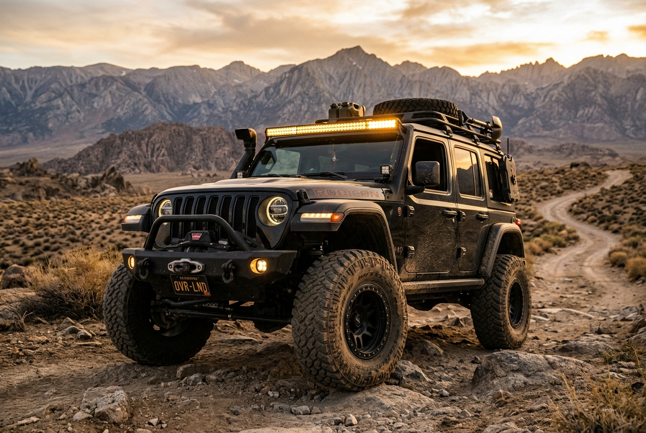 Lifted Jeep Wrangler 4x4 build with off-road tires and light bar